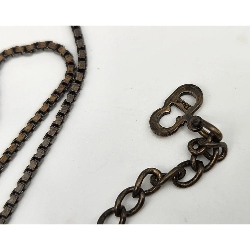 Christian Dior CD Logo Crystal Bronze Tone Pendant Necklace 17''L - Picture 8 of 9